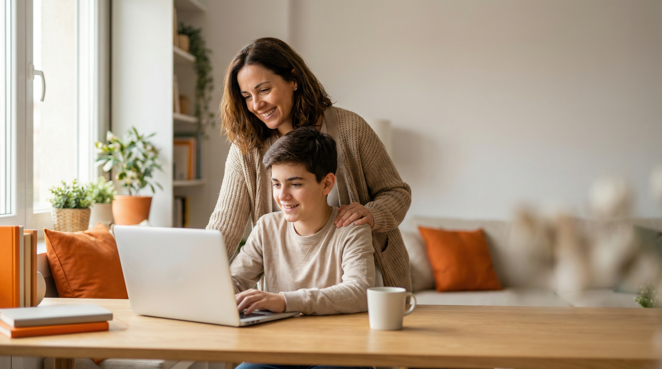 Madre con hijo estudiando - Internet que funciona